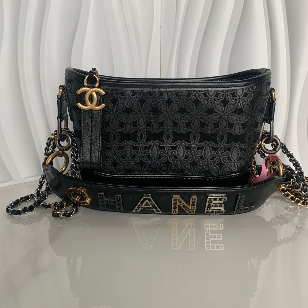 Chanel Gabrielle Black Flower Leather Shoulder Bag
